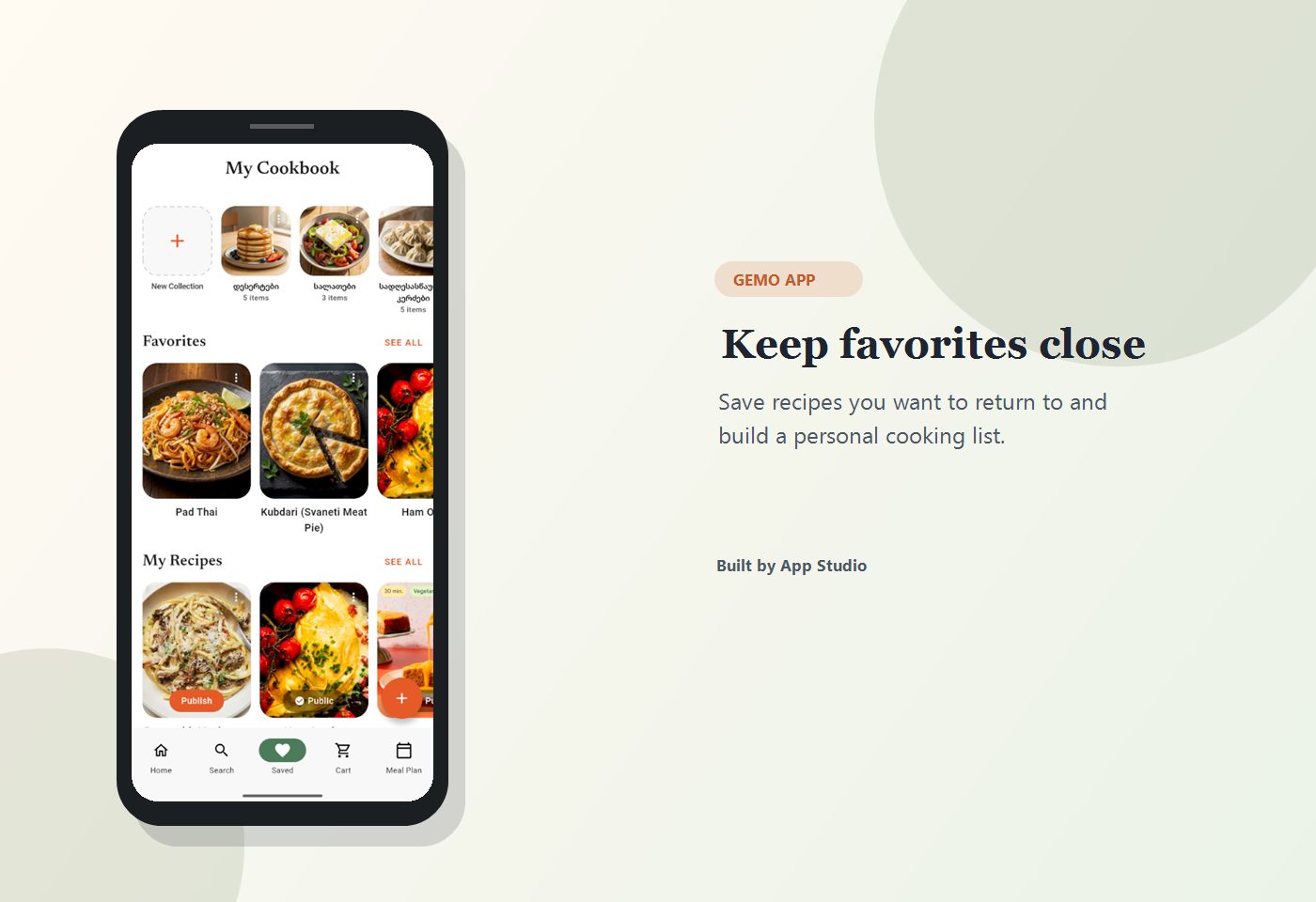 Gemo screenshot: Save recipes